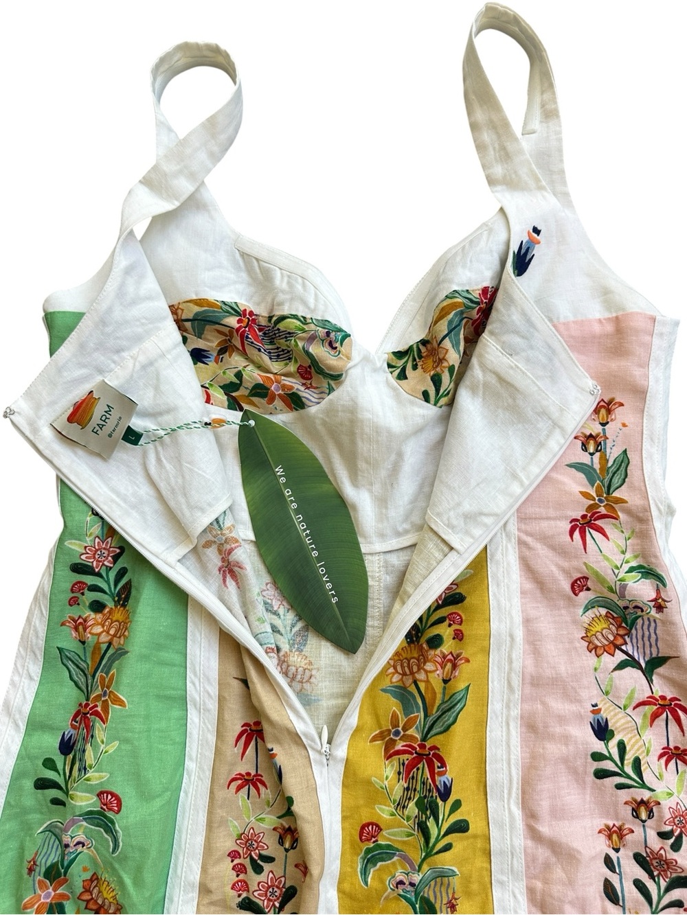 NWT FARM Rio Delicate Floral Stripes Linen Maxi Corset Dress L - Picture 13 of 13